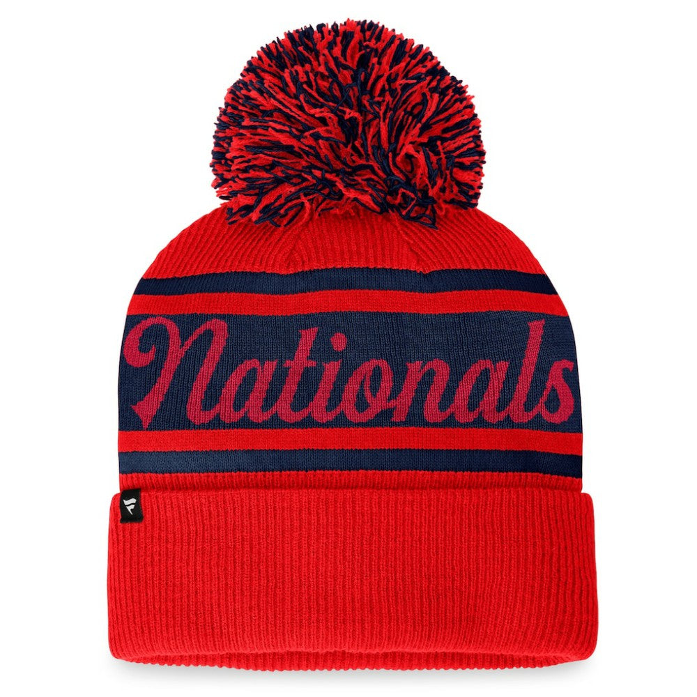 Washington Nationals Women's Script Cuffed Knit Hat with Pom - Red/Navy