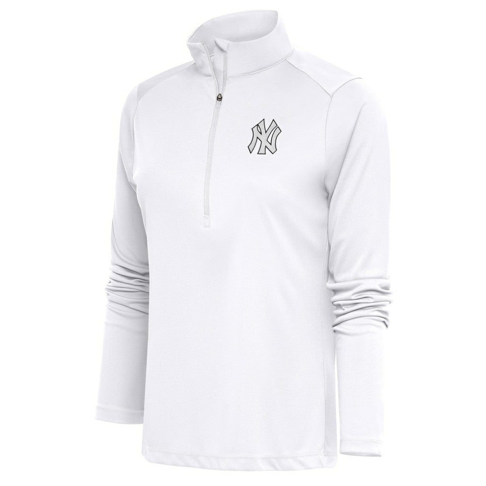 New York Yankees Antigua Women's Brushed Metallic Tribute Half-Zip Pullover Top - White
