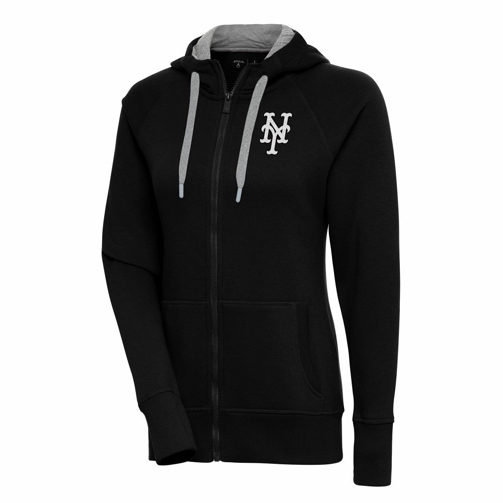 New York Mets Antigua Women's Brushed Metallic Victory Full-Zip Hoodie - Black