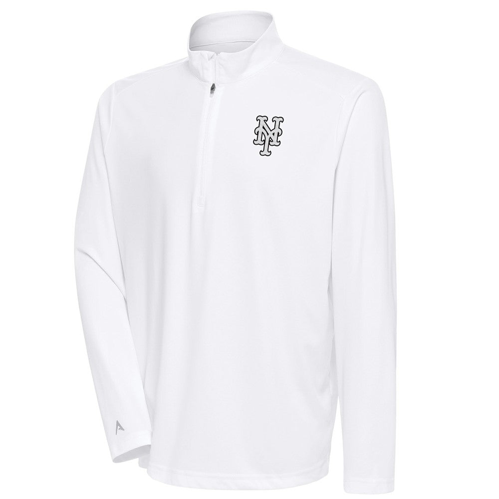 New York Mets Antigua Metallic Tribute Quarter-Zip Top - White