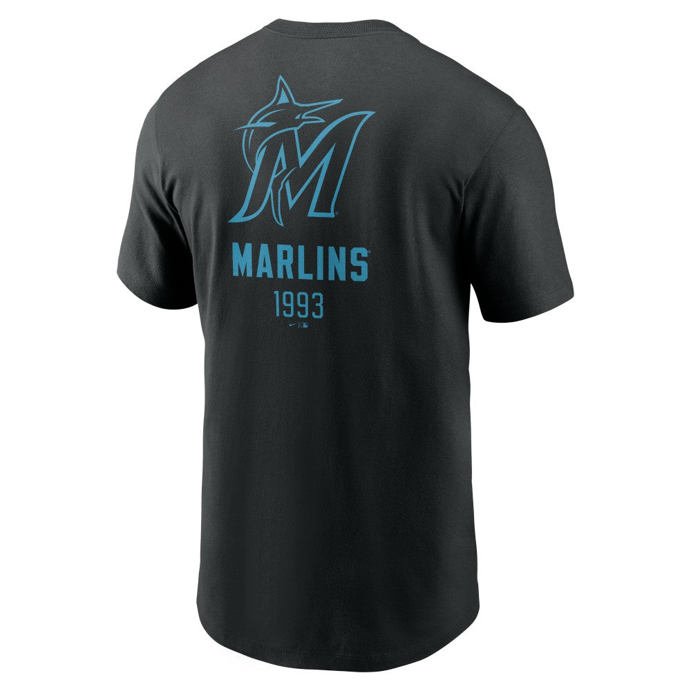 Miami Marlins Large Logo Back Stack T-Shirt - Black | Nike