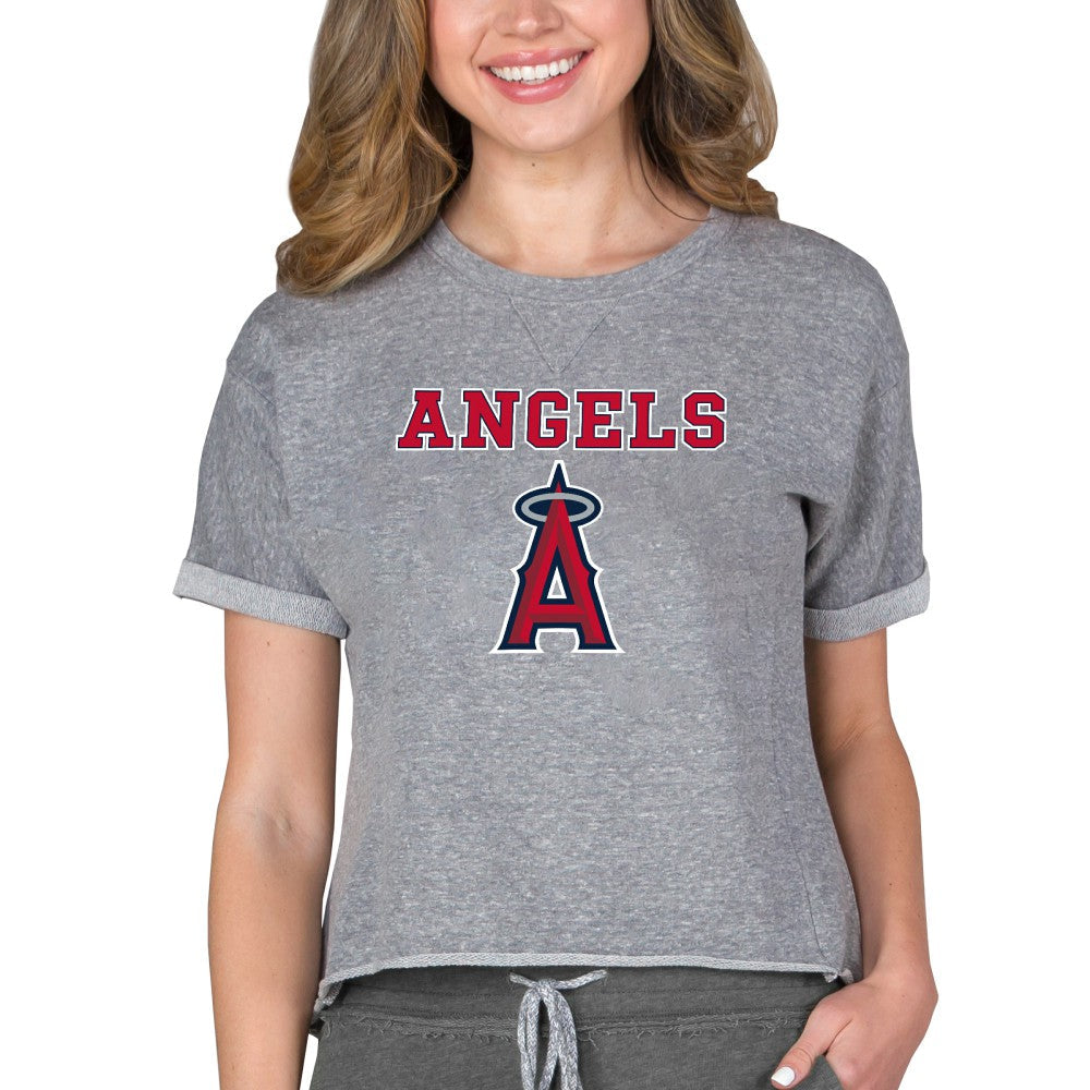 Los Angeles Angels Concepts Sport Women's Tri-Blend Mainstream Terry Short Sleeve Sweatshirt Top - Gray