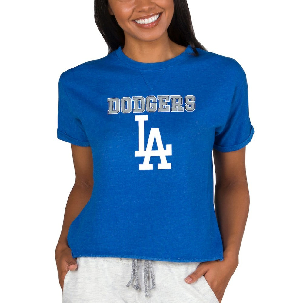 Los Angeles Dodgers Concepts Sport Women's Tri-Blend Mainstream Terry Short Sleeve Sweatshirt Top - Royal