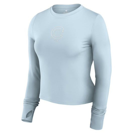 Chicago Cubs Women's Studio Fitted Long Sleeve Gym Top - Light Blue