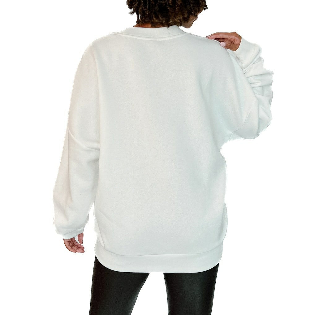 Carolina Panthers Gameday Couture Women's Just Go With It Oversized Long Sleeve Crewneck Sweatshirt – White discount