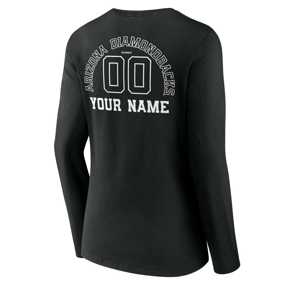 Arizona Diamondbacks Women's Monochrome Personalized Name & Number Long Sleeve V-Neck T-Shirt - Black