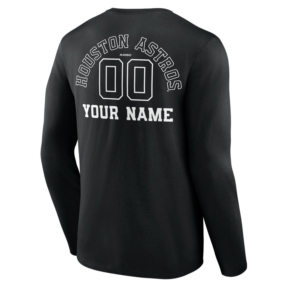 Houston Astros Monochrome Personalized Name & Number Long Sleeve T-Shirt - Black