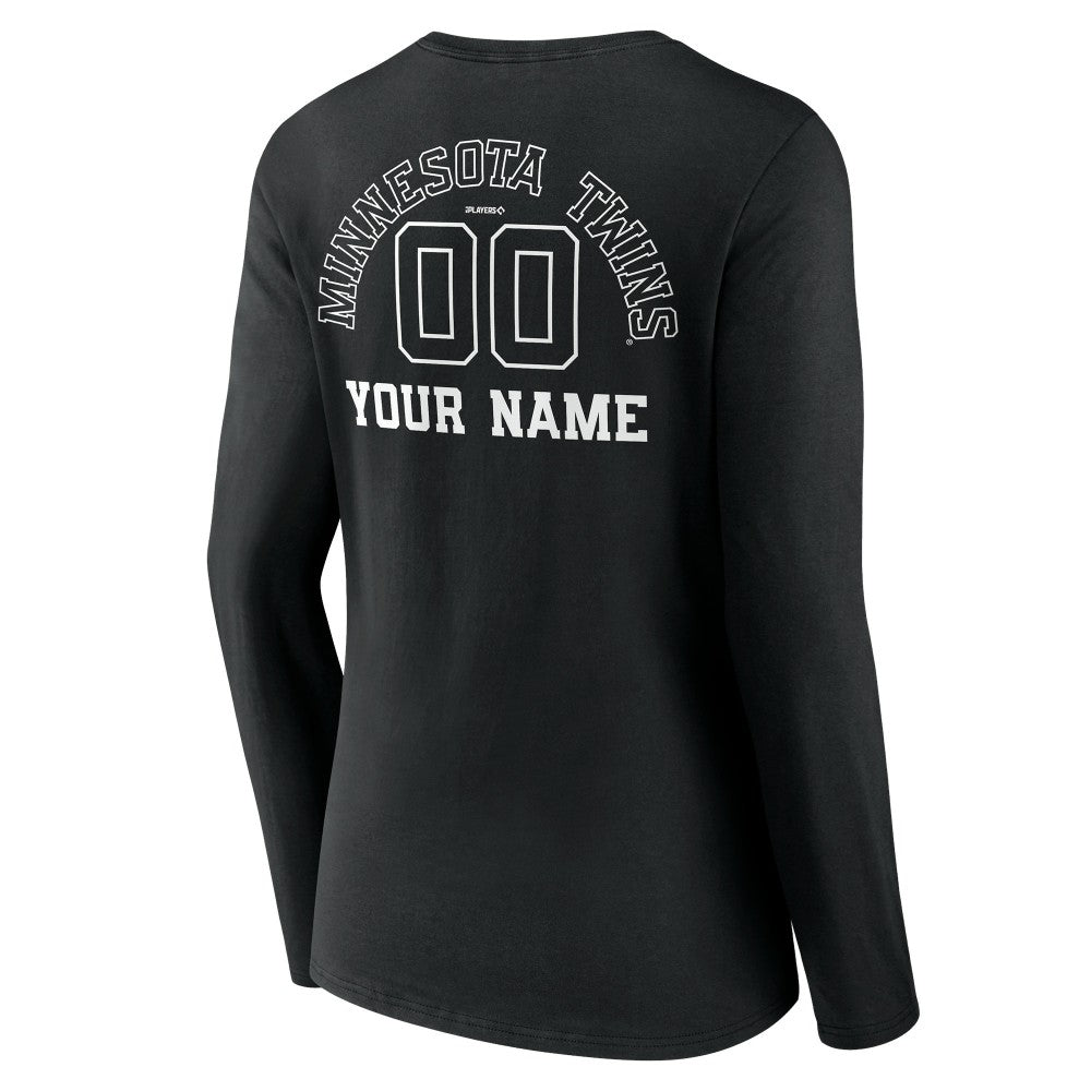 Minnesota Twins Women's Monochrome Personalized Name & Number Long Sleeve V-Neck T-Shirt - Black