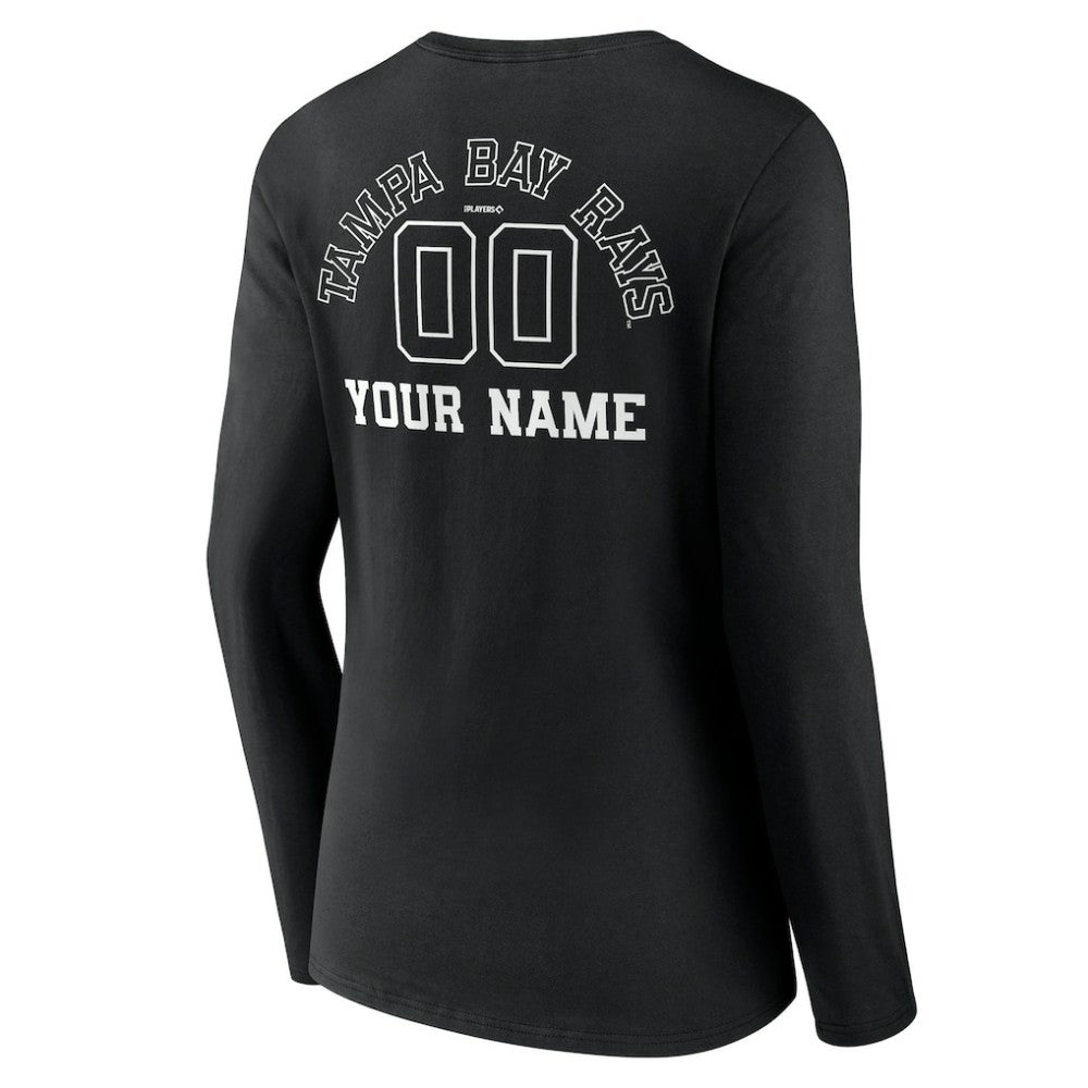 Tampa Bay Rays Women's Monochrome Personalized Name & Number Long Sleeve V-Neck T-Shirt - Black