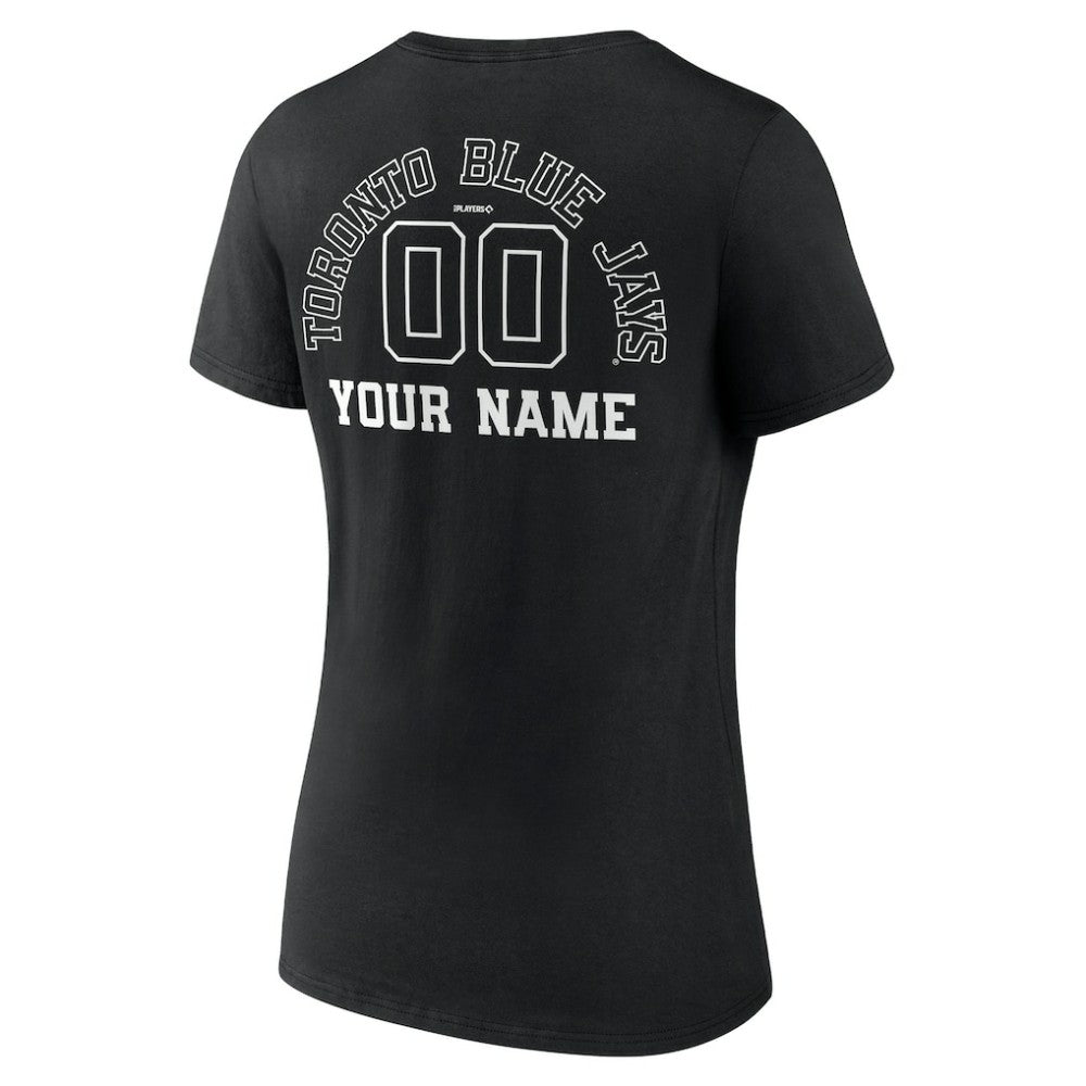 Toronto Blue Jays Women's Monochrome Personalized Name & Number V-Neck T-Shirt - Black