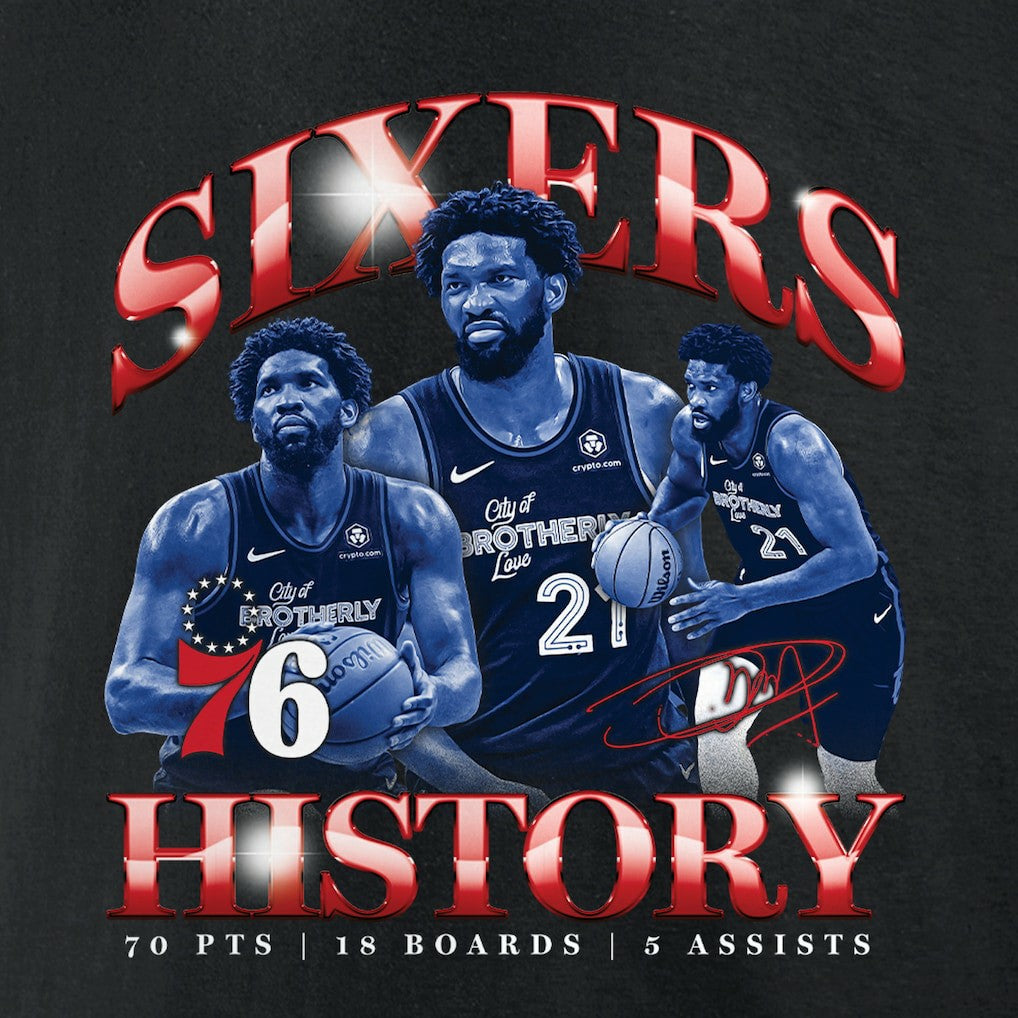 Joel Embiid Philadelphia 76ers History T-Shirt sale - Black cheap
