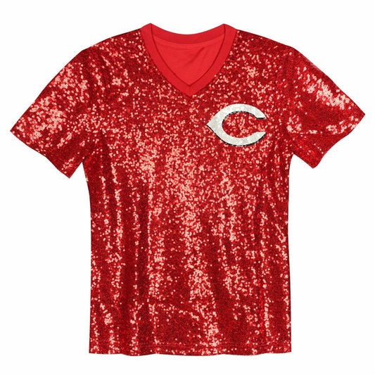 Elly De La Cruz Cincinnati Reds Juniors Name & Number Sequin V-Neck Top - Red