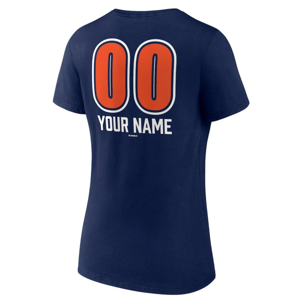 Detroit Tigers Women's Personalized Name & Number Fastball V-Neck T-Shirt - Navy