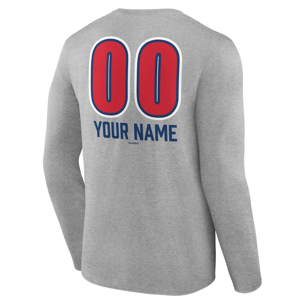 Chicago Cubs Personalized Name & Number Fastball Long Sleeve T-Shirt - Gray