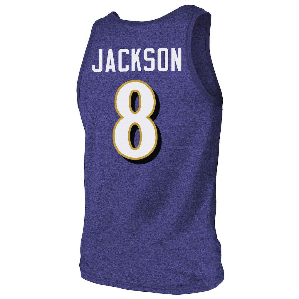 Lamar Jackson Baltimore Ravens Majestic Threads Tri-Blend Player Name & Number Tank Top - Purple sale