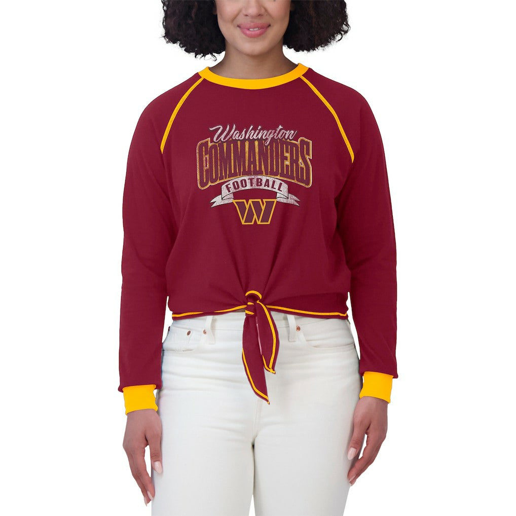 Washington Commanders WEAR by Erin Andrews Women's Tie-Front Long Sleeve Top - Burgundy/Gold sale