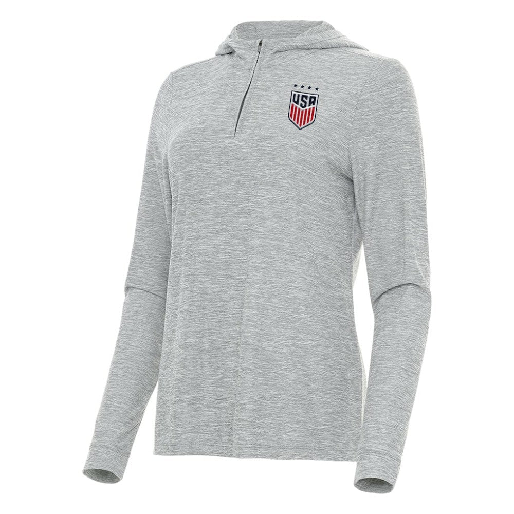 USWNT Antigua Women's Daybreak Quarter-Zip Hoodie - Heather Gray shop