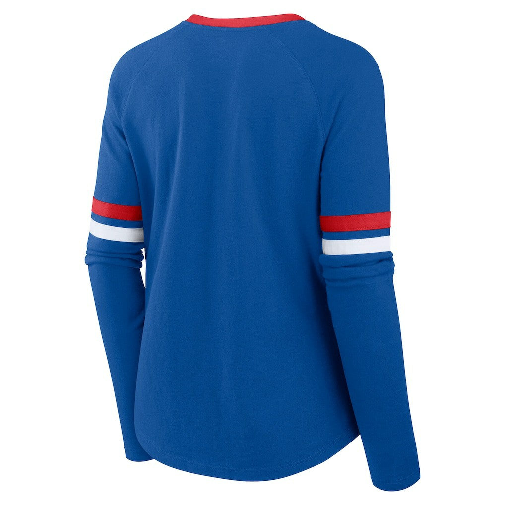 Buffalo Bills Women's Plus Size Won & Done Lace-Up V-Neck Long Sleeve T-Shirt - Royal outlet