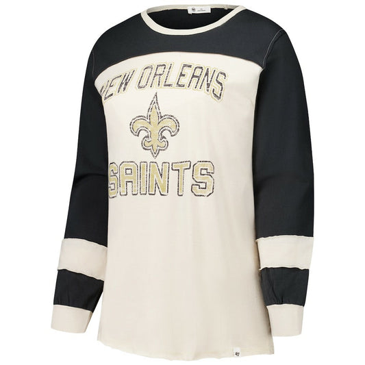 New Orleans Saints '47 Women's Plus Size Double Header Curve Toni Long Sleeve T-Shirt - Cream/Black discount