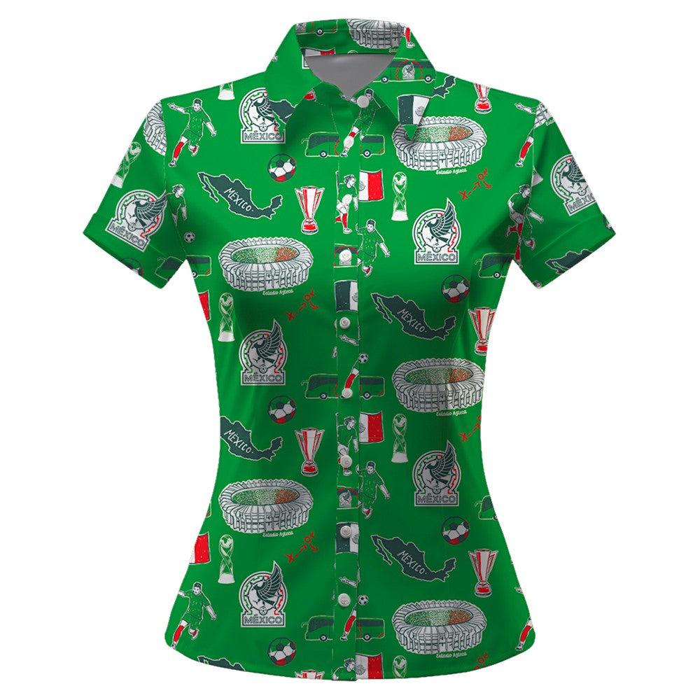 Mexico National Team Vive La Fete Women's Impressions Artwork Button-Up Shirt - Green cheap