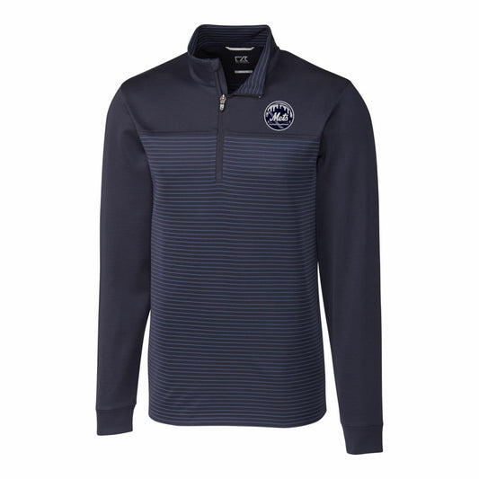 New York Mets Cutter & Buck Traverse Eco Stripe Tri-Blend DryTec Quarter-Zip Jacket - Navy