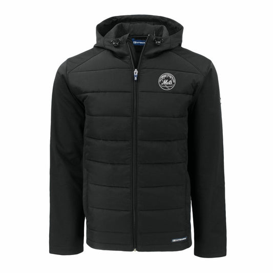 New York Mets Cutter & Buck Big & Tall Evoke Hybrid Eco Softshell Recycled Full-Zip Hooded PrimaLoft Jacket - Black