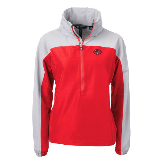 San Francisco 49ers Cutter & Buck Women's Charter Eco Recycled Half-Zip Hooded Anorak Jacket - Red online