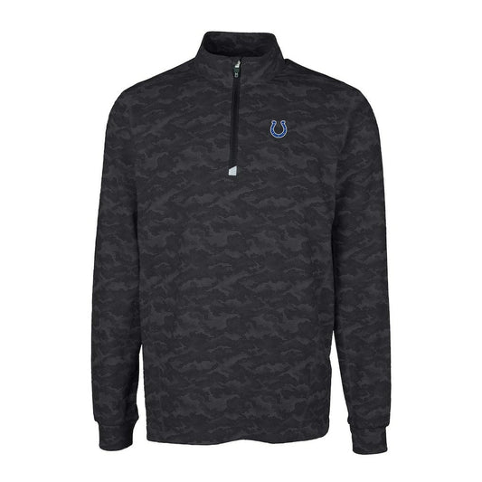 Indianapolis Colts Cutter & Buck Big & Tall Traverse Eco Camo Tri-Blend DryTec Quarter-Zip Jacket - Black on sale