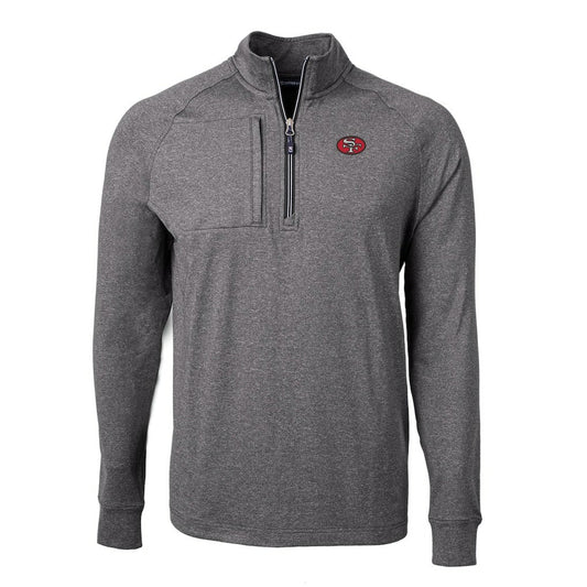San Francisco 49ers Cutter & Buck Big & Tall Adapt Eco Raglan Quarter-Zip Jacket - Heather Black discount
