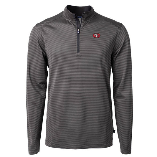 San Francisco 49ers Cutter & Buck Big & Tall Virtue Eco Pique Micro Stripe Tri-Blend Quarter-Zip Jacket - Black for sale