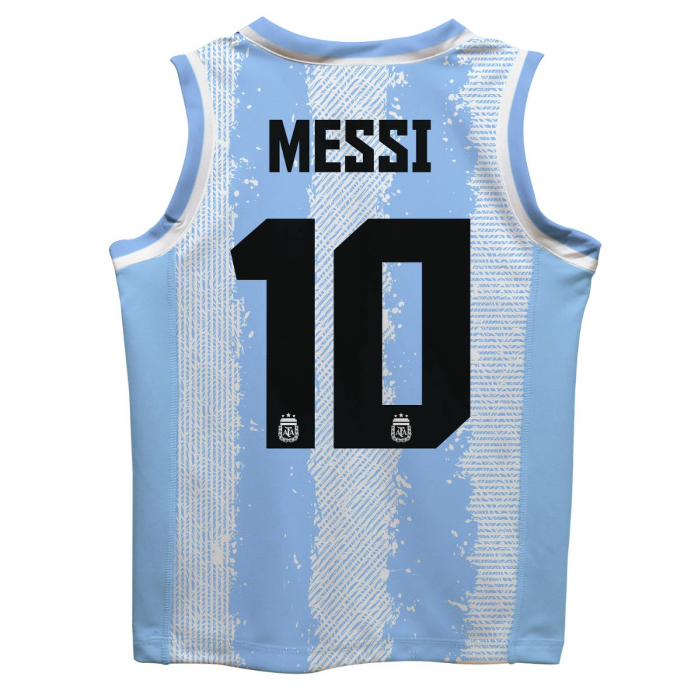 Lionel Messi Argentina National Team Vive La Fete Youth Painted Stripes Basketball Jersey - Light Blue cheap