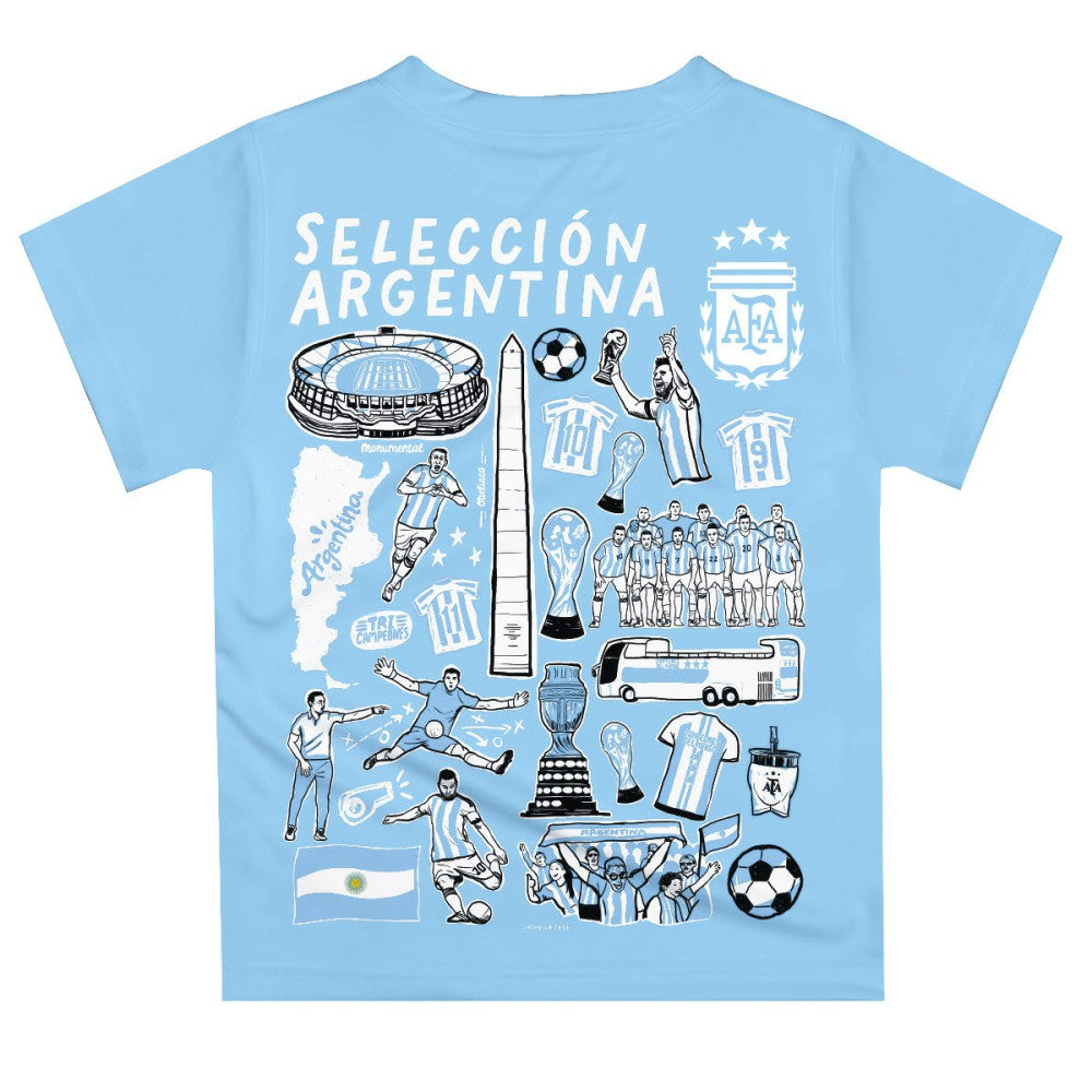 Argentina National Team Vive La Fete Youth Impressions Artwork T-Shirt - Light Blue on sale