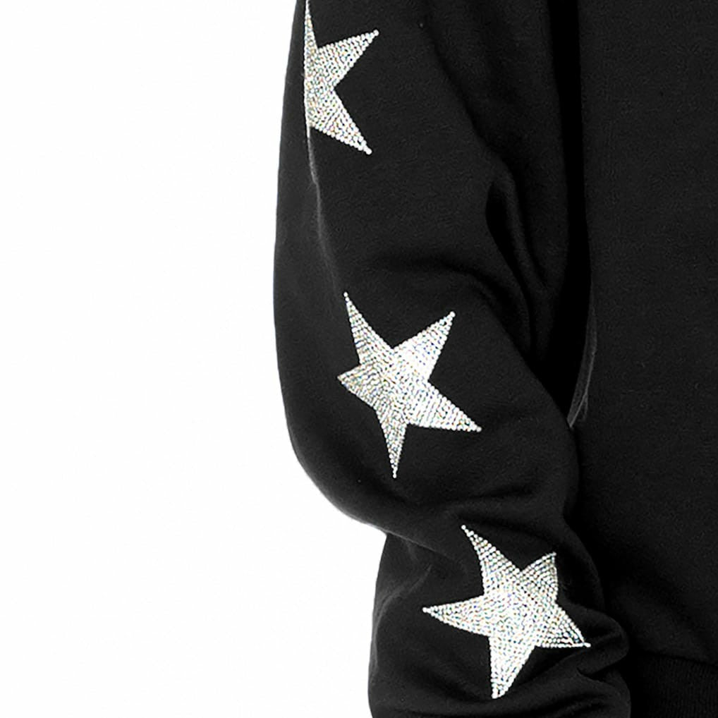 New England Patriots Gameday Couture Women's Rhinestone Star Sleeve Settle the Score Oversized Tri-Blend Pullover - Black outlet