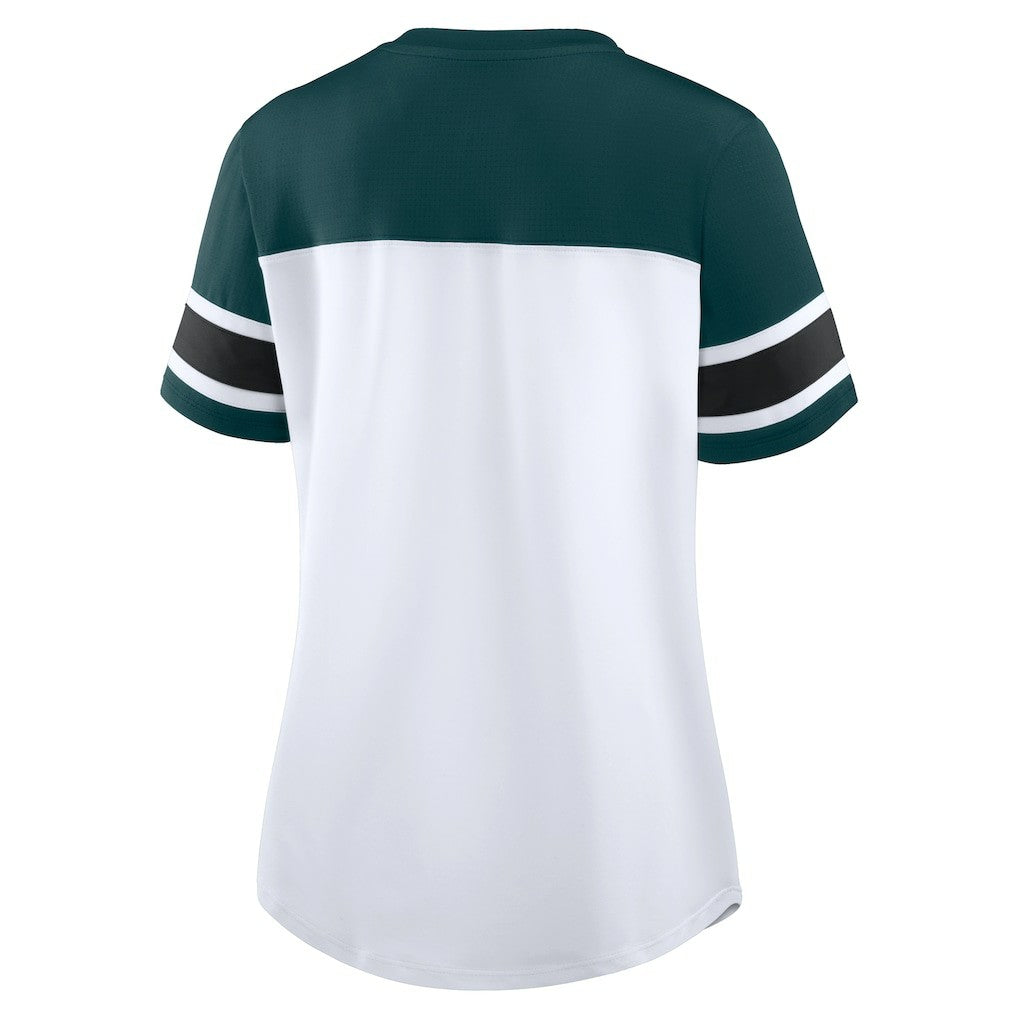Philadelphia Eagles Women's Athena Rhinestone Lace-Up V-Neck T-Shirt - White/Midnight Green online