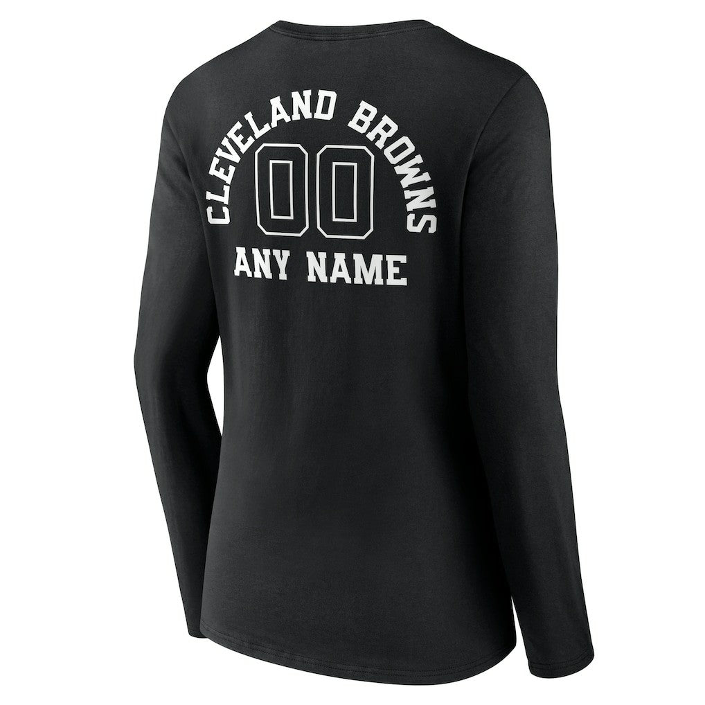 Cleveland Browns Women's Personalized Name & Number Monochrome Long Sleeve V-Neck T-Shirt - Black for sale
