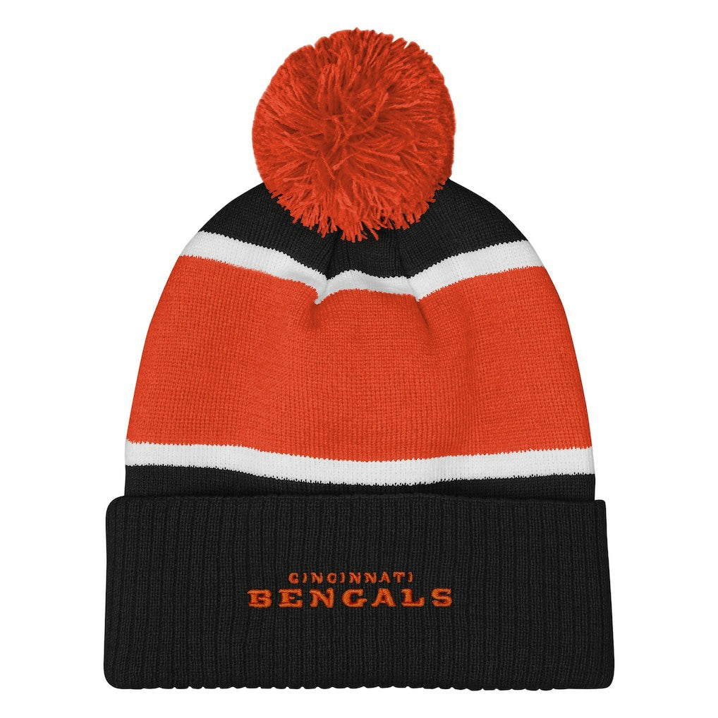 Cincinnati Bengals Outerstuff Girls Let's Play Cuffed Knit Hat with Pom - Black discount