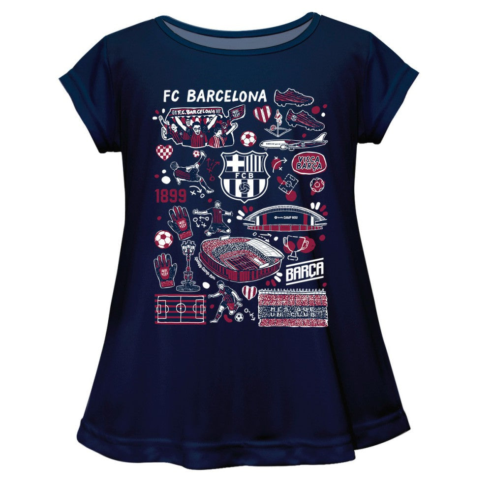 Barcelona Vive La Fete Girls Youth Impressions Artwork A-Line Top - Navy shop