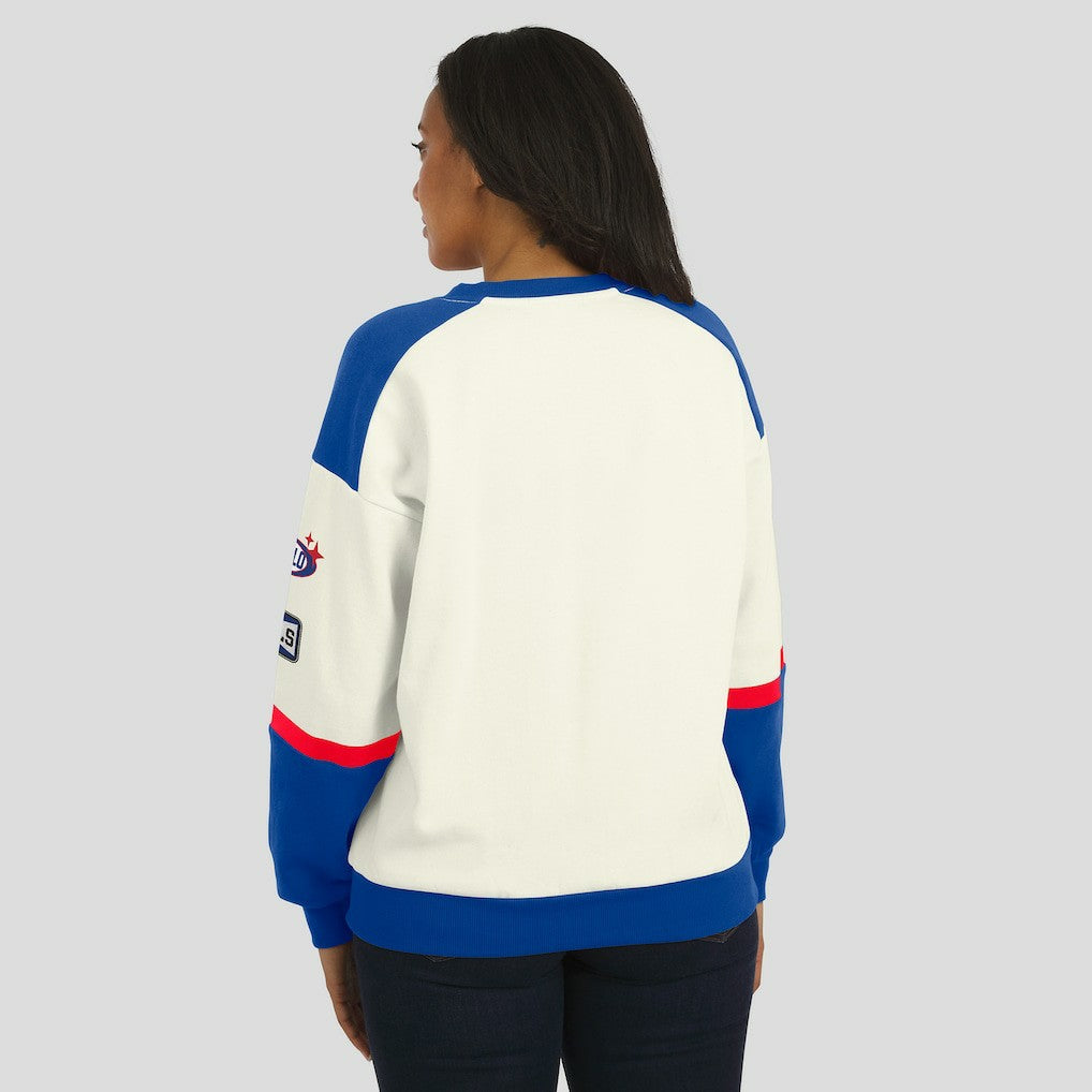 Buffalo Bills WEAR by Erin Andrews Women's Racing Crew V-Neck Sweatshirt - Cream sale