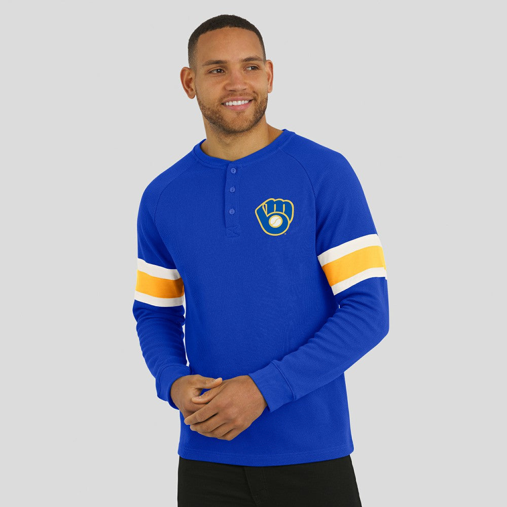 Milwaukee Brewers Darius Rucker Collection Waffle-Knit Raglan Long Sleeve Henley T-Shirt - Royal