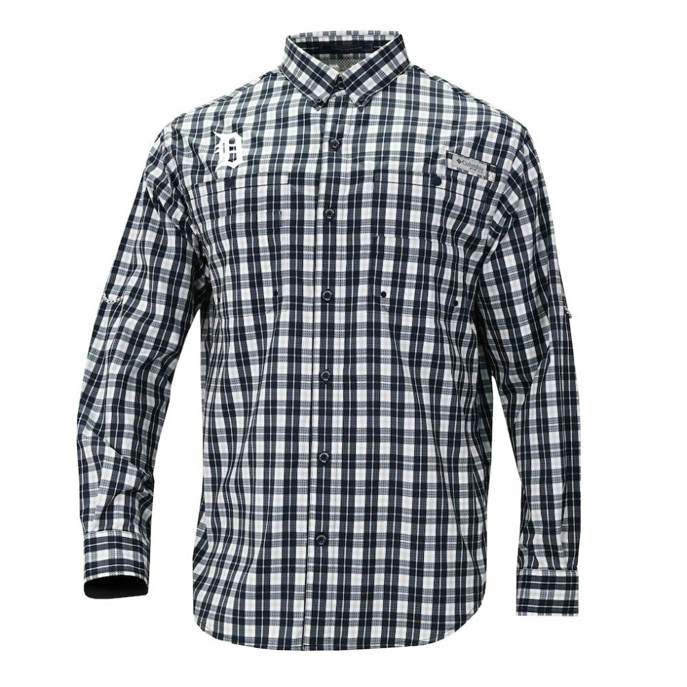 Detroit Tigers Super Tamiami Omni-Shade Long Sleeve Button-Down Shirt - Navy | Columbia