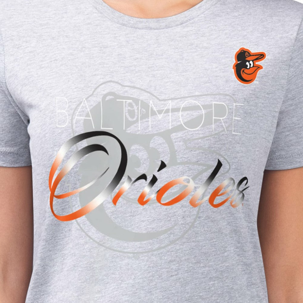 Baltimore Orioles G-III 4Her by Carl Banks Women's Super-Slim Fit Lightweight Shadow Logo Graphic T-Shirt - Heather Gray