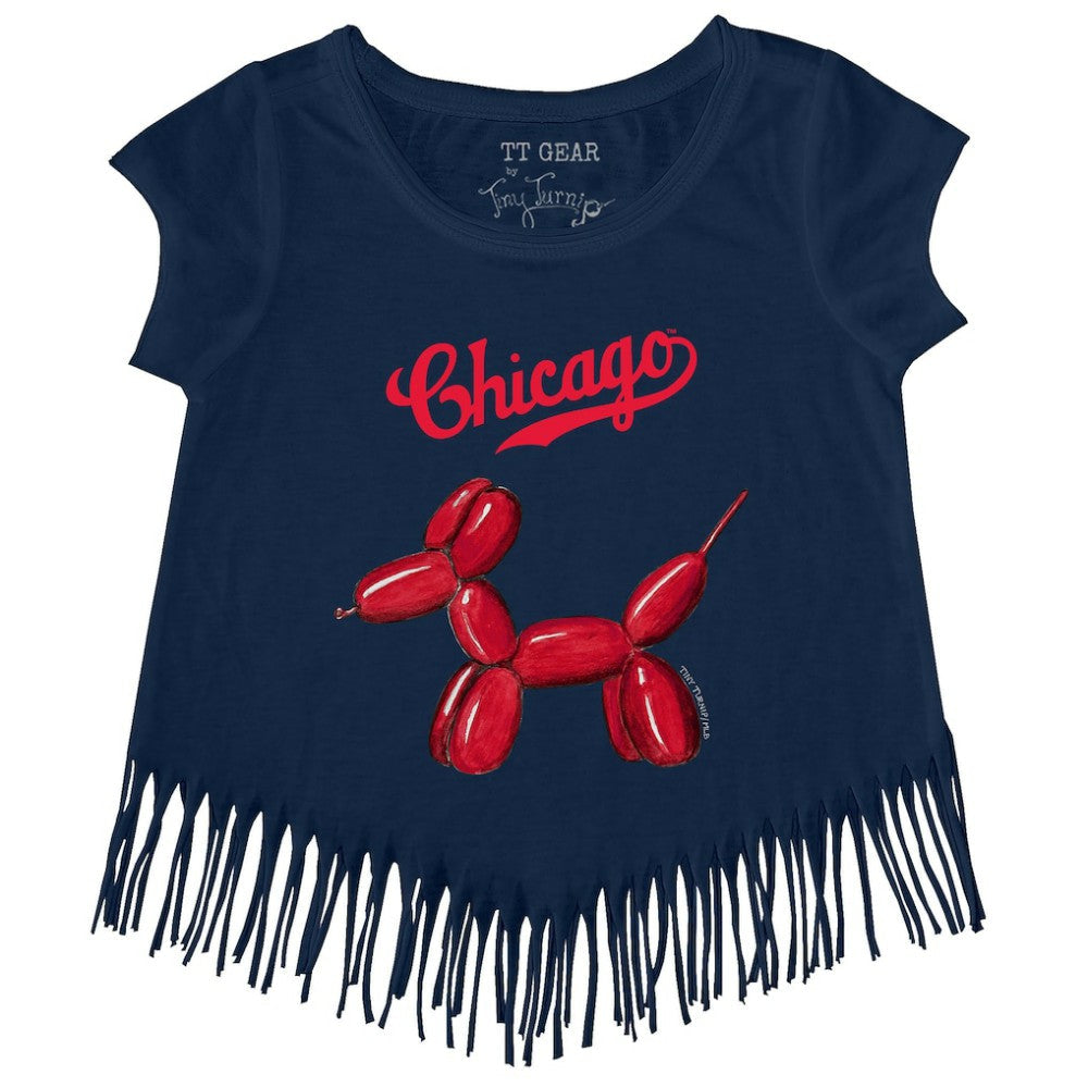 Chicago Cubs Tiny Turnip Girls Youth Balloon Dog Fringe T-Shirt - Navy