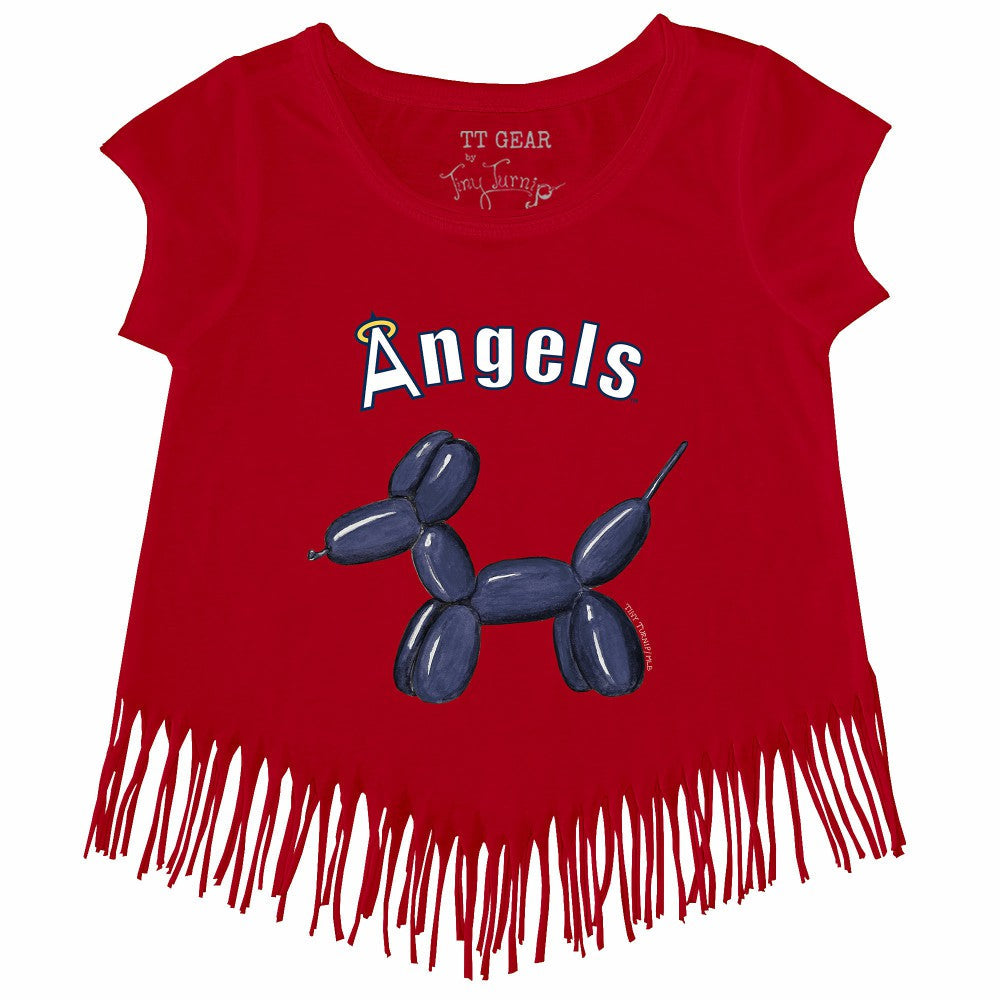 Los Angeles Angels Tiny Turnip Girls Youth Balloon Dog Fringe T-Shirt - Red