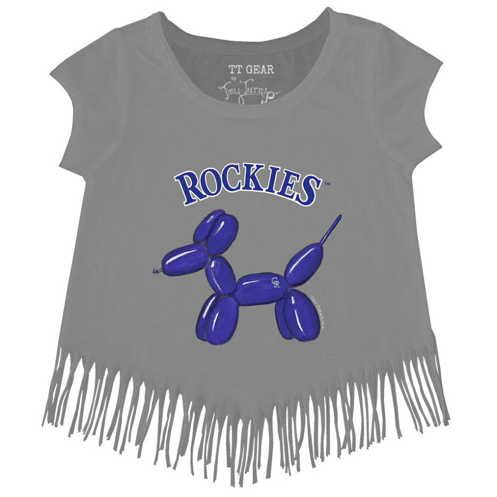 Colorado Rockies Tiny Turnip Girls Youth Balloon Dog Fringe T-Shirt - Gray