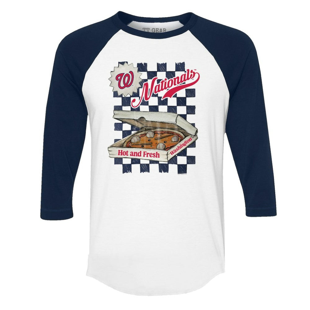 Washington Nationals Tiny Turnip Women's Pizza 3/4-Sleeve Raglan Baseball T-Shirt - White/Navy