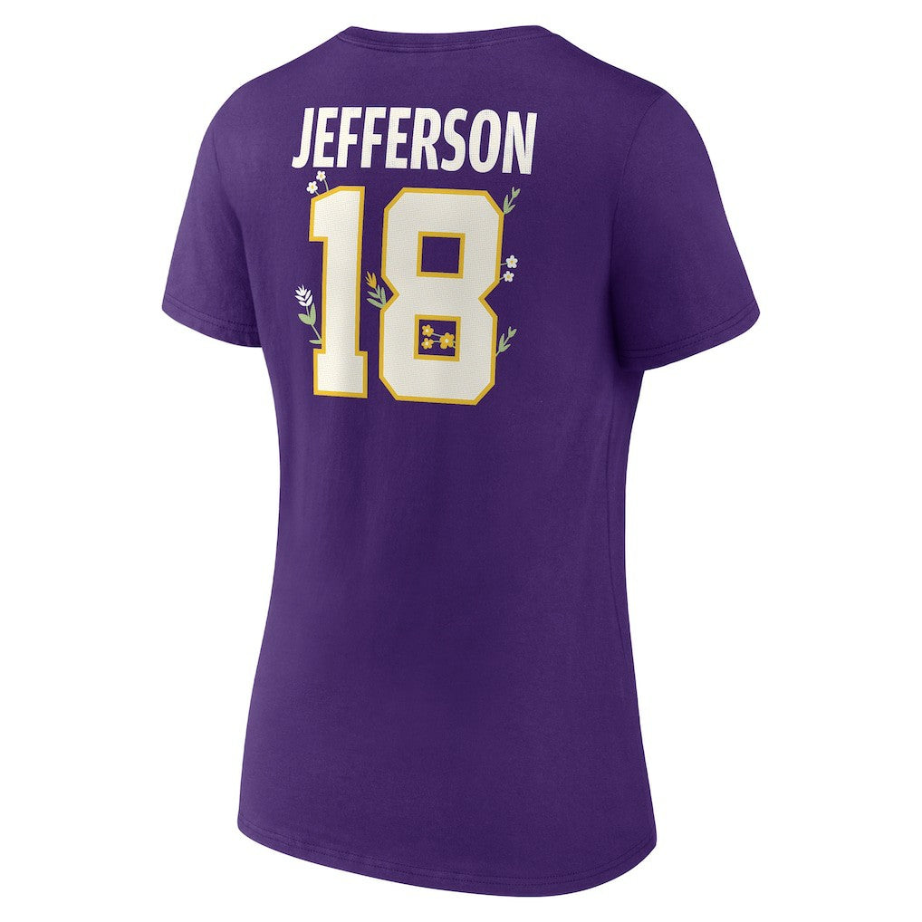 Justin Jefferson Minnesota Vikings Women's Floral Name & Number V-Neck T-Shirt - Purple outlet