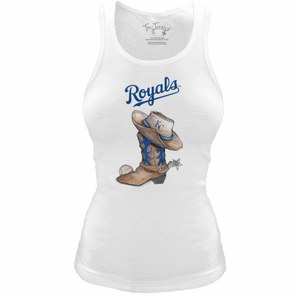 Kansas City Royals Tiny Turnip Women's Fitted Vintage Cowboy Boot Tri-Blend Tank Top - White