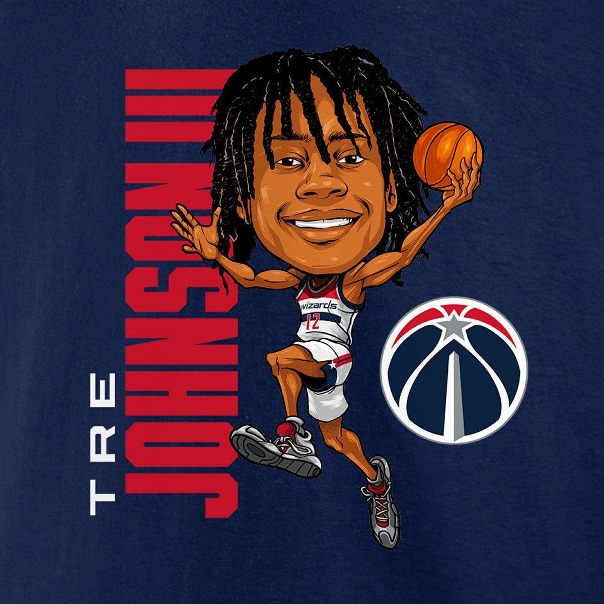 Tre Johnson III Washington Wizards Caricature T-Shirt - Navy for sale