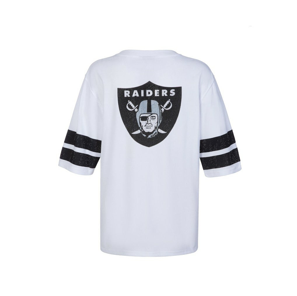 Las Vegas Raiders Cuce Women's Rhinestone V-Neck Tunic - White sale