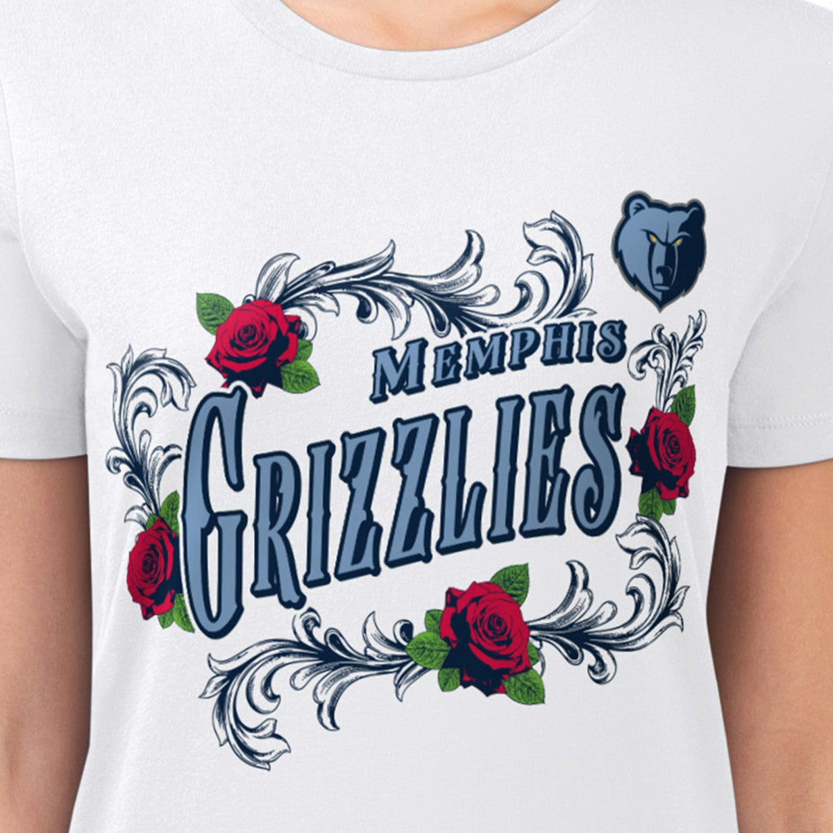 Memphis Grizzlies G-III 4Her by Carl Banks Women's Super-Slim Fit Lightweight Roses Crew Neck T-Shirt - White discount